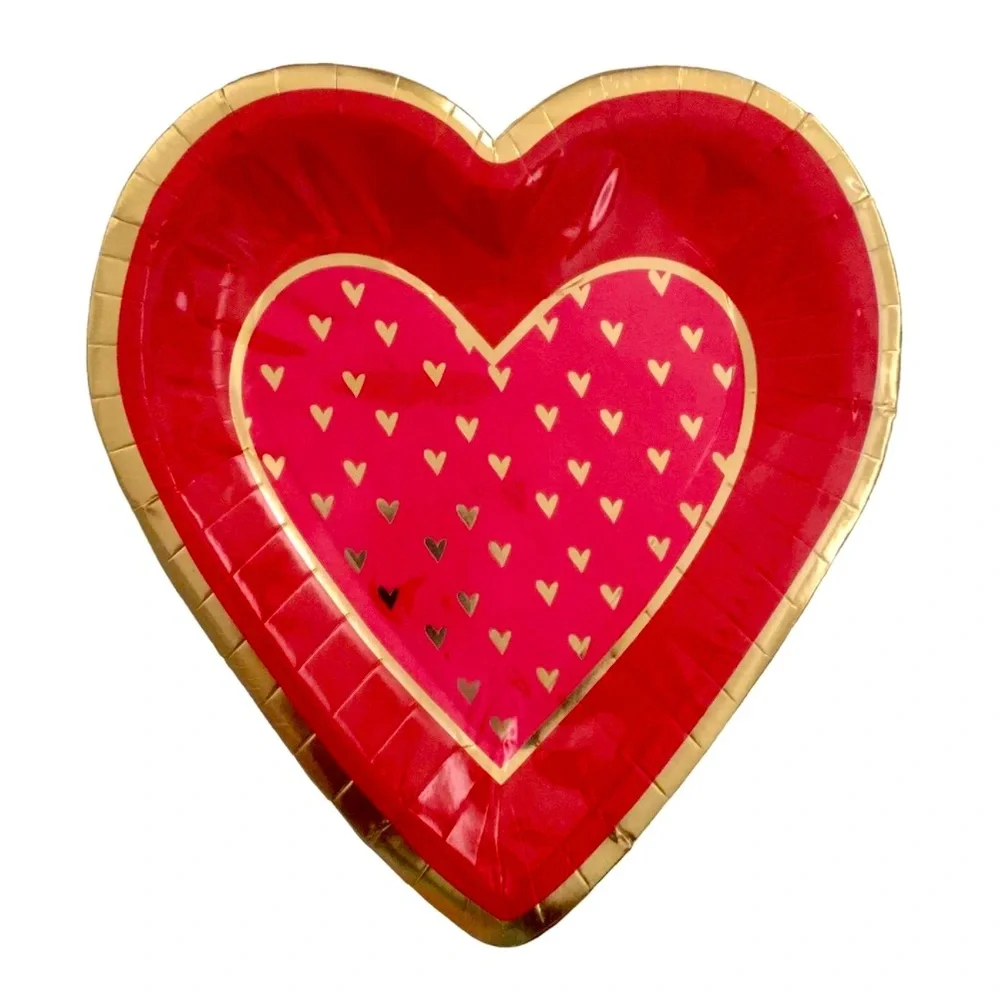 Design Focus Heart Shaped Gold Foil Dots Luncheon Plates, 16 ct